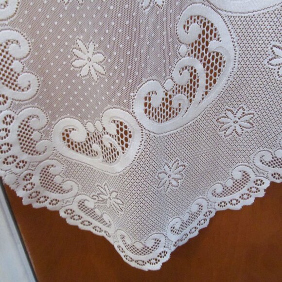 JC Penney Set of 3 Floral Lace Curtains Ivory Cream Scalloped Edges 72 x 42.5" - Picture 5 of 16